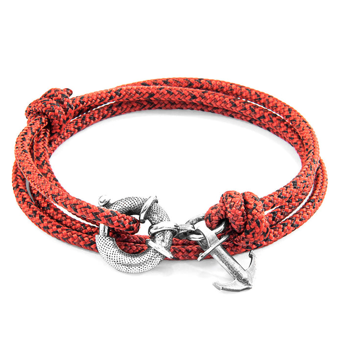 Red Noir Clyde Anchor Silver & Rope Bracelet