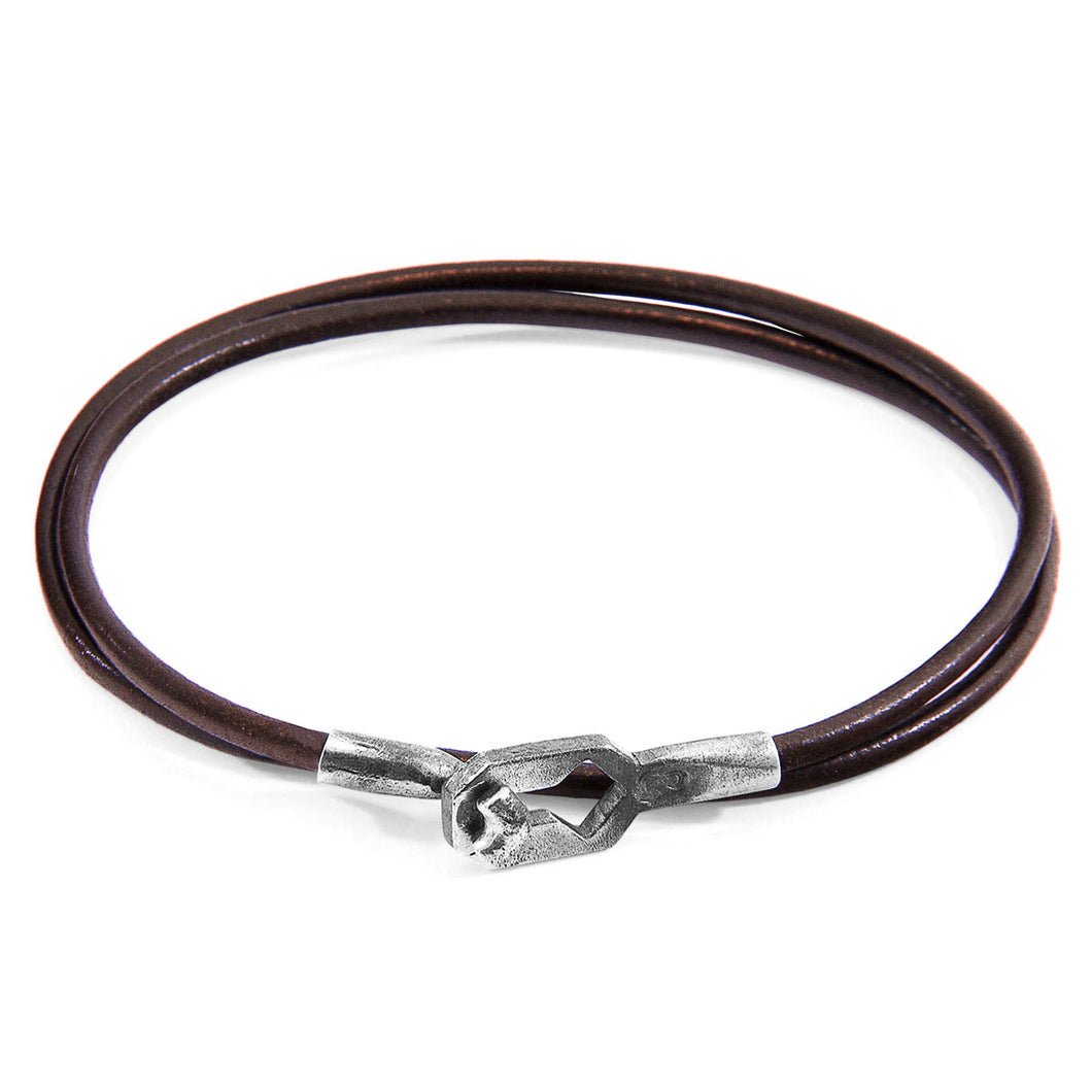 Mocha Brown Tenby Silver & Leather Bracelet