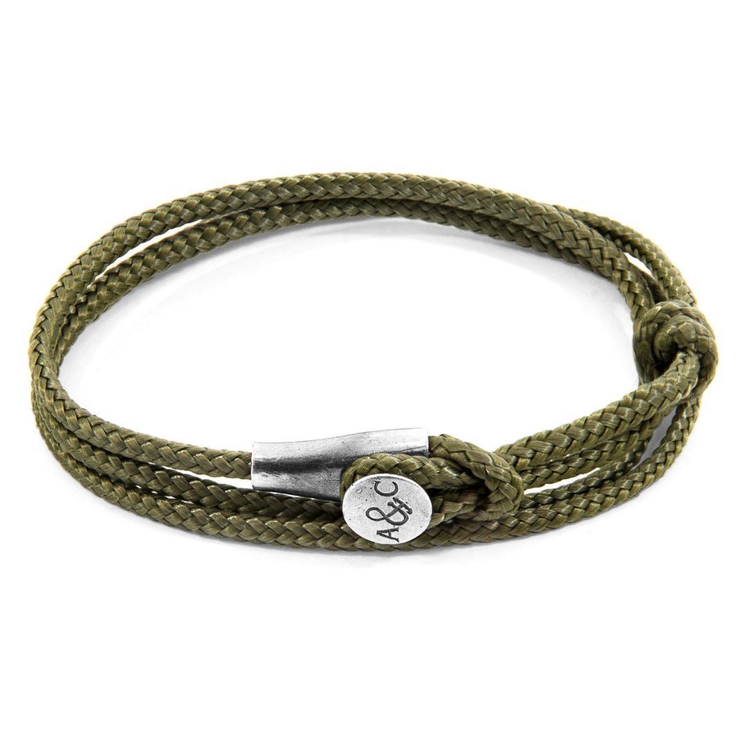 Khaki Green Dundee Silver and Rope Bracelet