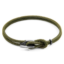 Load image into Gallery viewer, Khaki Green Padstow Silver and Rope Bracelet