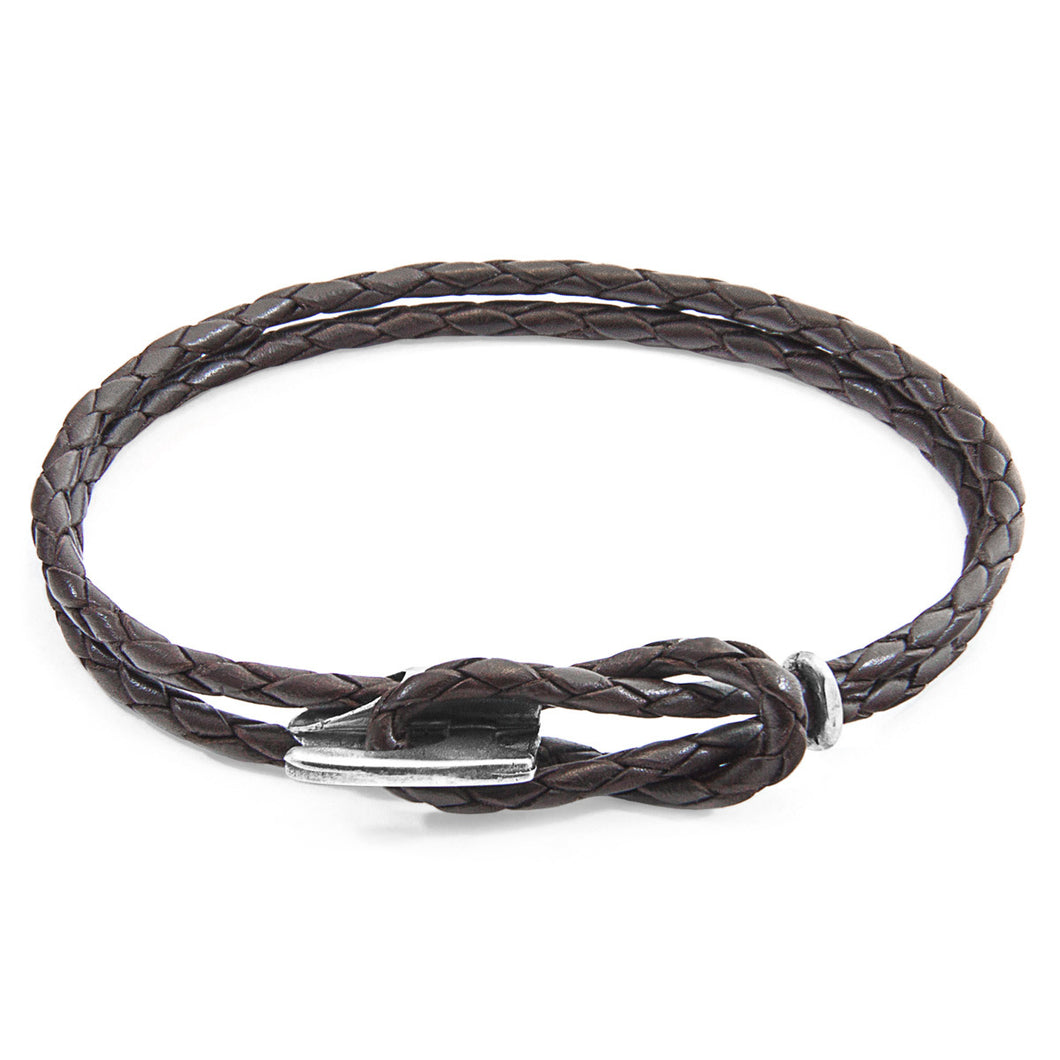 Dark Brown Padstow Silver & Leather Bracelet
