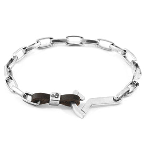 Dark Brown Frigate Silver & Leather Bracelet