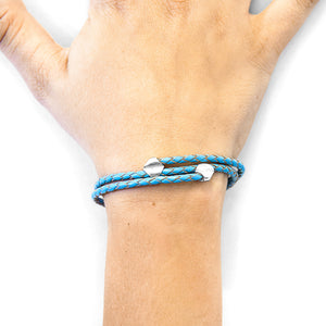 Turquoise Blue Conway Silver & Leather Bracelet