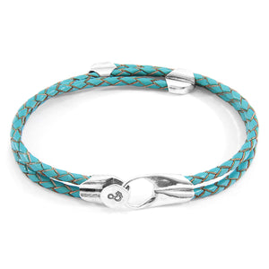Turquoise Blue Conway Silver & Leather Bracelet