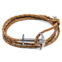 Load image into Gallery viewer, Light Brown Admiral Silver &amp; Leather Bracelet