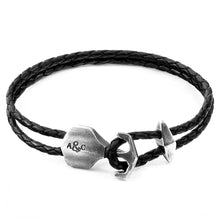 Load image into Gallery viewer, Coal Black Delta Anchor Silver &amp; Leather Bracelet