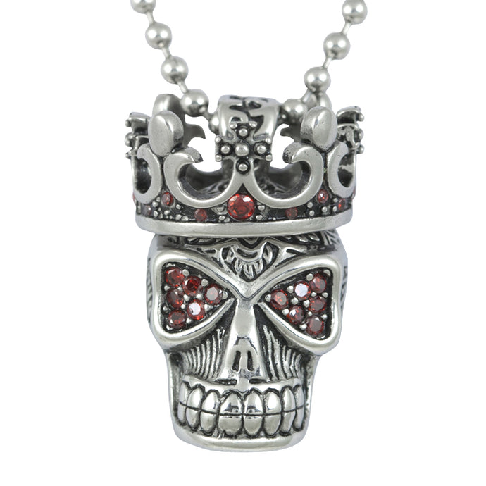 Red Fire Skull with Crown Necklace