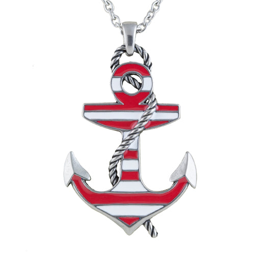 Red Color Striped Anchor Necklace