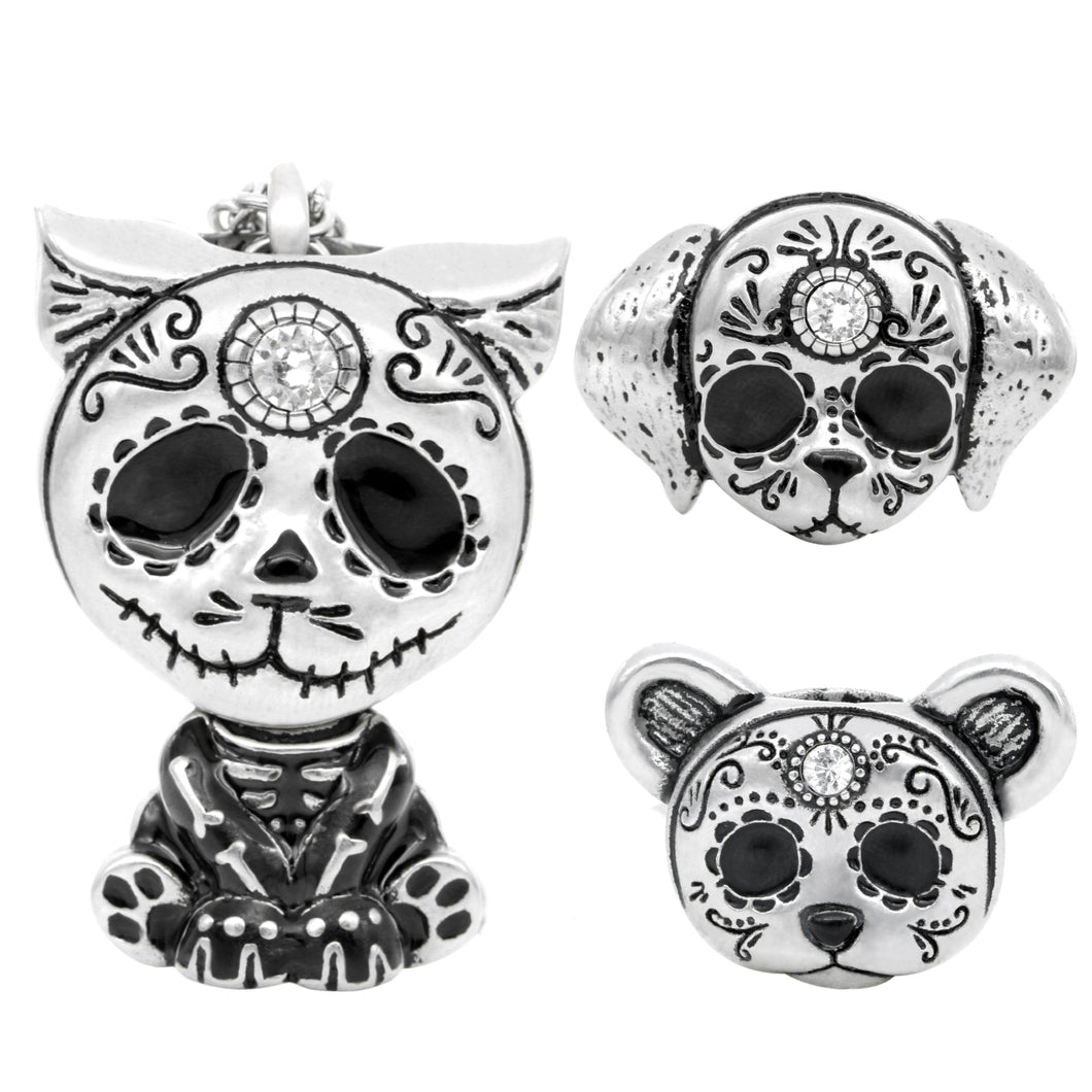 Day of the Dead Animal Necklace Interchangeable Sugar Skull Pendant -