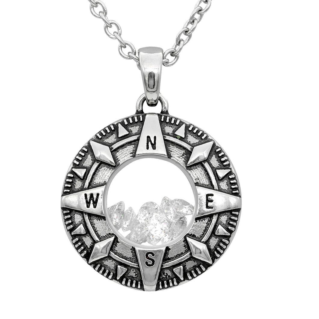 Compass Floating Charm with White Swarovski necklace
