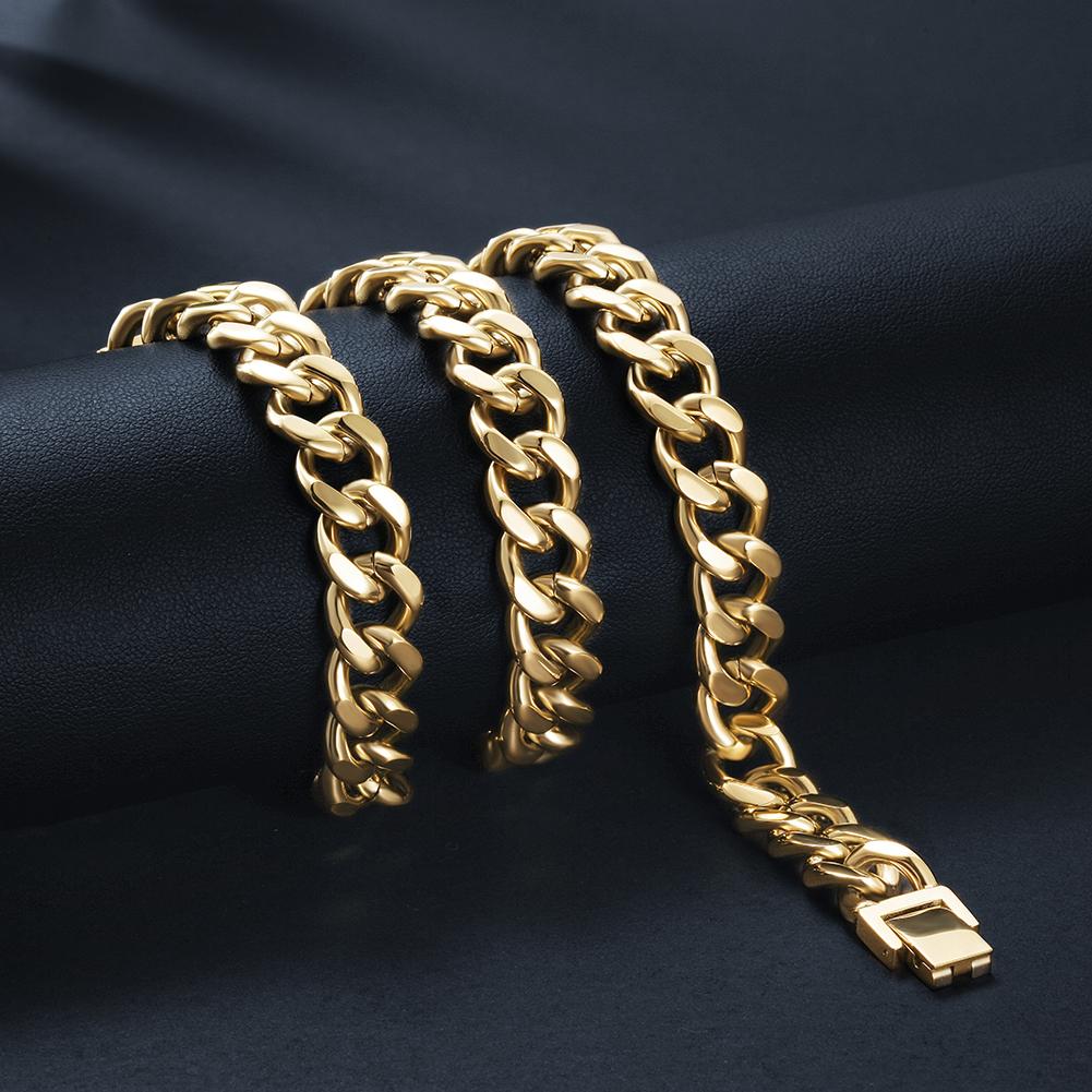 12mm Gold Hip Hop Cuban Chain Necklace