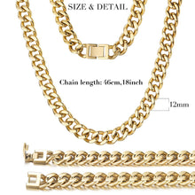 Load image into Gallery viewer, 12mm Gold Hip Hop Cuban Chain Necklace