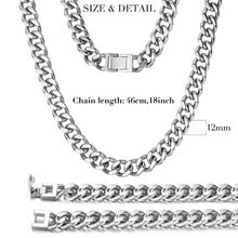 Load image into Gallery viewer, 12mm Silver Hip Hop Cuban Chain Necklace