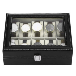 Rectangle 10 Grids PU Leather Watch Box
