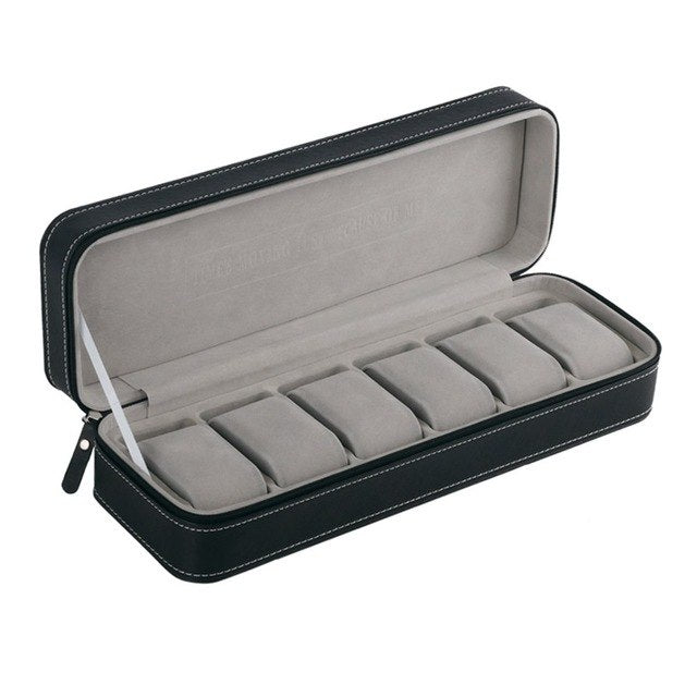 Portable 6 Slots PU Leather Watch Box Storage