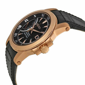 Seiko SRG016 Premier Brown Dial Men's Black Leather Kinetic Watch