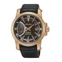 Load image into Gallery viewer, Seiko SRG016 Premier Brown Dial Men&#39;s Black Leather Kinetic Watch