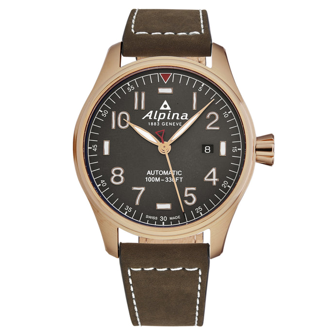 Alpina Men's AL525G4S4 'Startimer Pilot' Grey Dial Brown Leather
