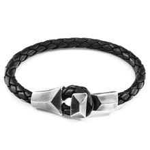 Load image into Gallery viewer, Midnight Black Alderney Silver and Braided Leather Bracelet