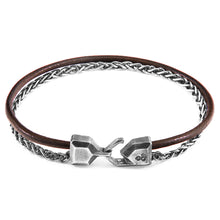 Load image into Gallery viewer, Mocha Brown Staysail Mast Silver and Round Leather Bracelet