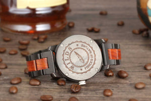 Men's Handcrafted Engraving Ebony & Rose Wood Watch - Best Gift Idea!