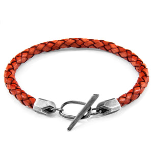 Amber Red Jura Silver and Braided Leather Bracelet