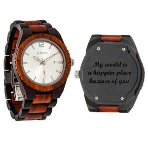 Men's Custom Engrave Ebony & Rose Wooden Watch - Personalize Your