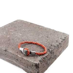 Amber Red Alderney Silver and Braided Leather Bracelet