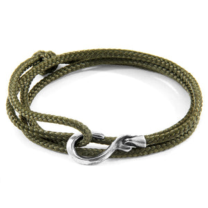 Khaki Green Heysham Silver and Rope Bracelet