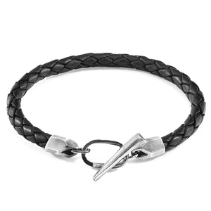 Midnight Black Jura Silver and Braided Leather Bracelet