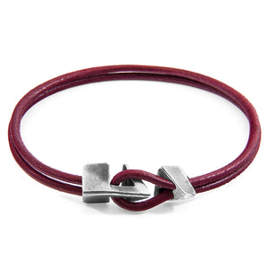 Bordeaux Red Brixham Silver & Leather Bracelet