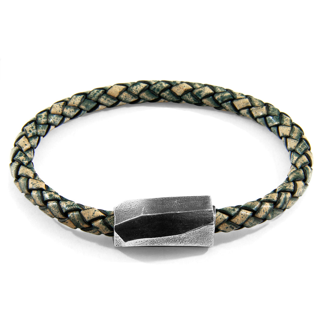 Petrol Green Hayling Silver and Braided Leather Bracelet