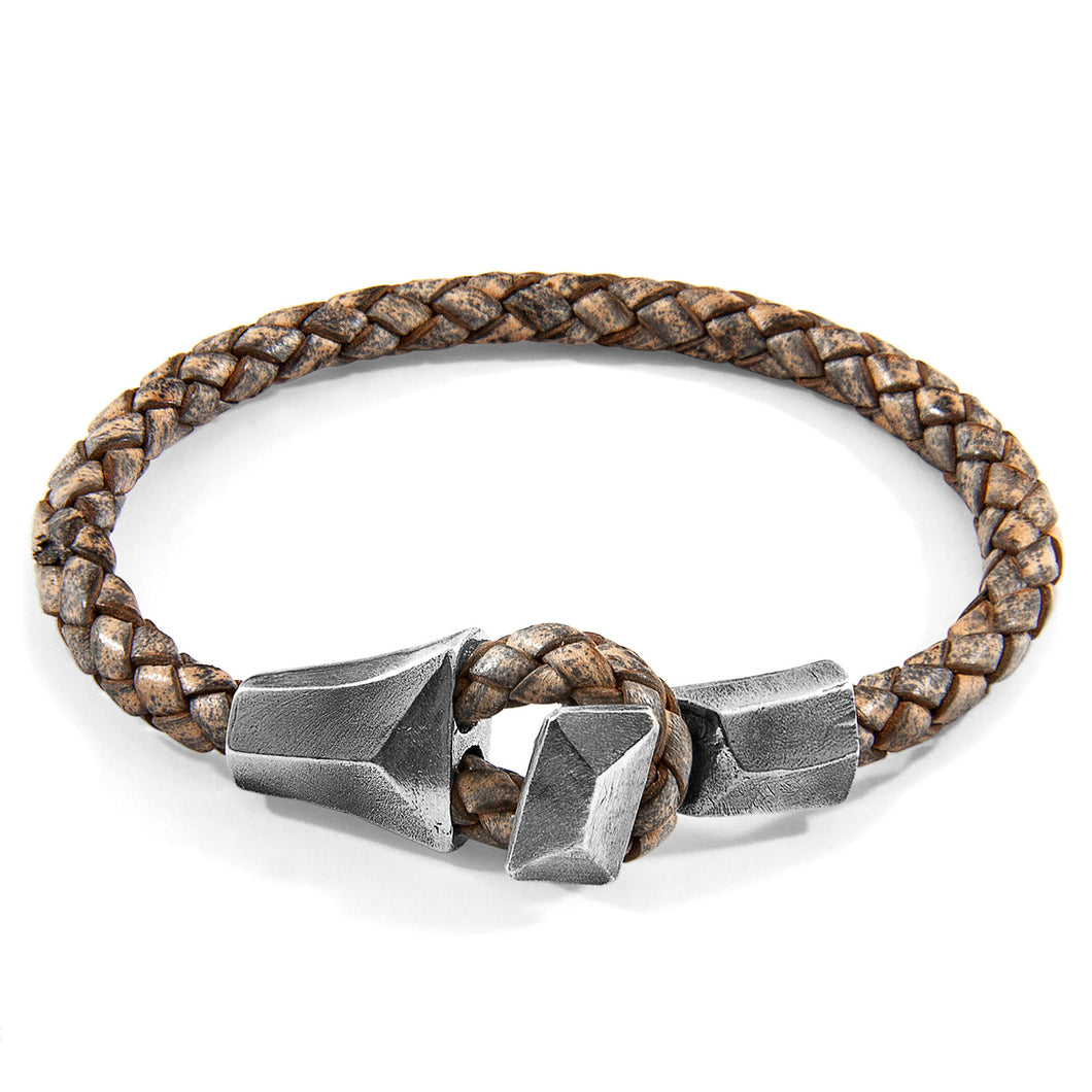 Taupe Grey Alderney Silver and Braided Leather Bracelet