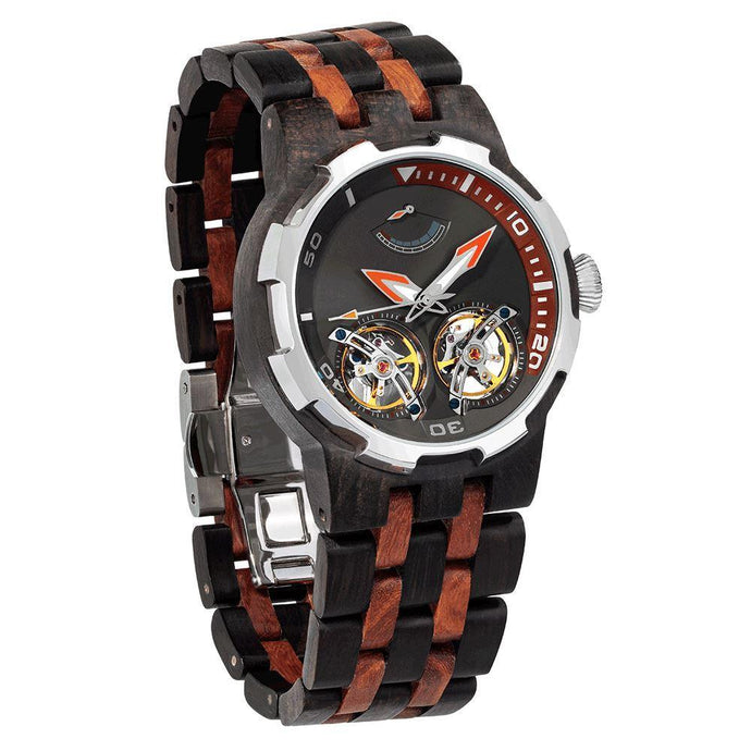 Men's Dual Wheel Automatic Ebony & Rosewood Watch - For High End Watch